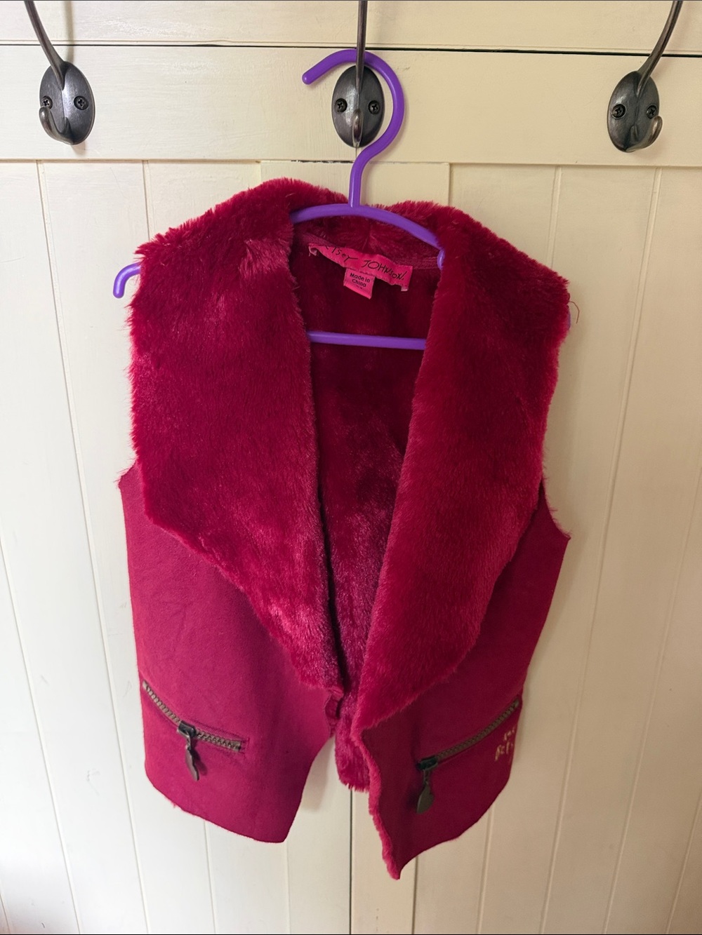 Betsey Johnson Girls' Faux Fur Vest in Berry Red
